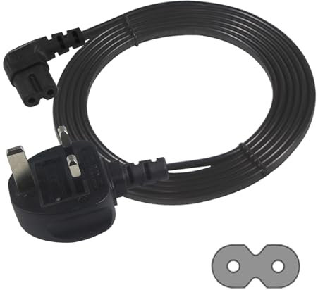 Power Cable - UK 3PIN to Right Angled 90 Degree IEC C7 Figure 8 UK Plug - Compatible for PS5, Xbox Series X, LED, Samsung, LG, Sony TVs (Black, 1M)