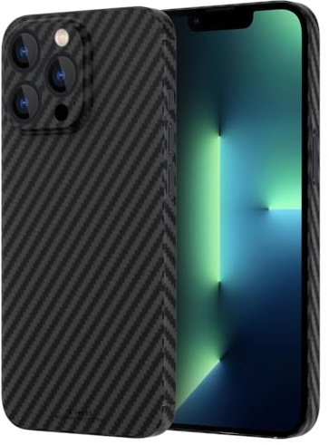 X-level für iPhone 13 Pro Hülle, 0,35 mm Ultra Dünn und Leicht Aramidfaser Handyhülle Kratzfeste Carbon Textur Schutzhülle Kameraschutz Extrem Slim Hard Case - Schwarz