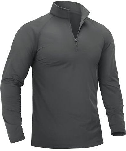 TACVASEN 1/4 Zip Top Men Long Sleeve Fleece T Shirt Winter Work Jumpers Tactical Sweatshirts for Gym Dark Grey,XL