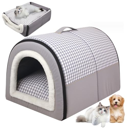 OnIUeZky Hundehaus innen 2 in 1 Faltbare Katzen-Iglu-Betten mit abnehmbarem Kissen Nicht rutschfestes Hundebettkatze Katze Höhlenbett wasserdichte warme Katze Höhle Waschbar bedecktes Hundebett