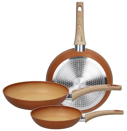 Tognana, Traditional Stone, Set 3 padelle 20/24/28 cm, alluminio, rosa