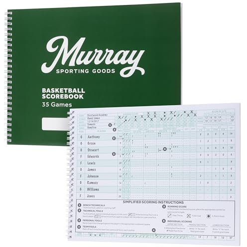 Murray Sporting Goods Green Basketball Scorebook - 35 Games Score Keeper Book | Stat Tracker Scoresbook for Youth Basketball