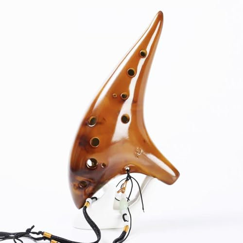 ZETONG Ocarina - Ocarina de cerámica de 12 agujeros alto C ahumada con pajilla ahumada con libro de canciones para principiantes, idea de regalo (ámbar)