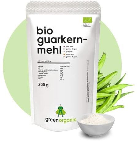 Guarkernmehl BIO 200g | Guar Gum Bio Guarkern Mehl aus kontrolliertem Anbau E412 Glutenfrei Bindemittel Verdickungsmittel (200 g, Guarkermehl)