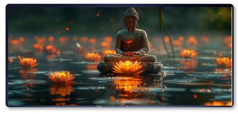 Lotus Tapis de Souris Bouddha Tapis Souris XXL 800x400x3 MM Tapis de Souris Gaming Accessoire, Lavable, Caoutchouc Antidérapante, Haute Précision et Vitesse, Surface Antidérapante Tapis, pour Gamer