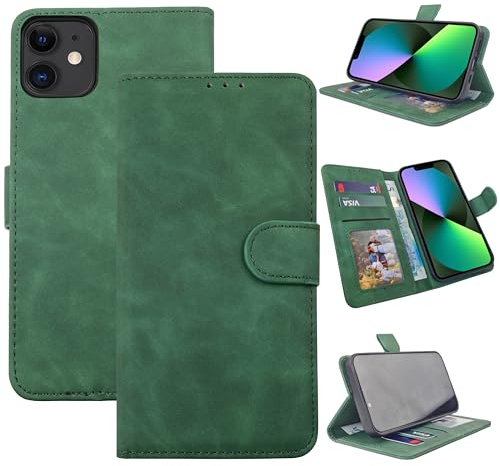 EKAM Case for iPhone 11 6.1-Inch, Premium PU Leather Wallet Case Flip Phone Cover With [RFID Blocking][Card Holder][Shockproof TPU][Stand Function] Book Style Case for iPhone 11 (Olive Green)