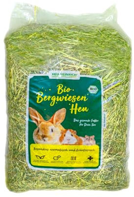 Heu-Heinrich® Organic Mountain Meadow Hay from the Thuringian Forest Nature Park - Litter and Food for Rodents, Rabbits, Guinea Pigs, Hamsters, Rabbits (4 kg)