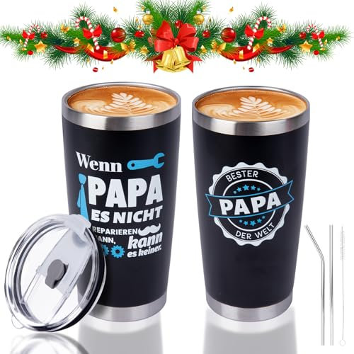 Belillpipi Vatertagsgeschenke für Papa, Thermobecher Geschenke für Beste Vater, Geburtstagsgeschenk für Papa, Geschenkideen Thermobecher Kaffee to go, Weihnachten, Vatertag, 20 oz