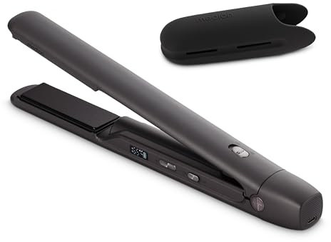 MEDION HS2 Plancha de pelo sin cable con pantalla (indicador de temperatura y batería, 5 posiciones de calor regulables, placas flexibles de cerámica/turmalina con sensor de temperatura