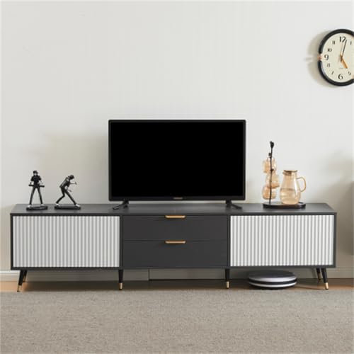 Cremeweißer Tv-Schrank Mit Schubladen Und Türen, 200 X 40 X 50 cm, Bietet Platz Für Fernseher Verschiedener Größen Und Eignet Sich Für Familienwohn- Und -Schlafzimmer(Color:Ohne Beistelltisch)