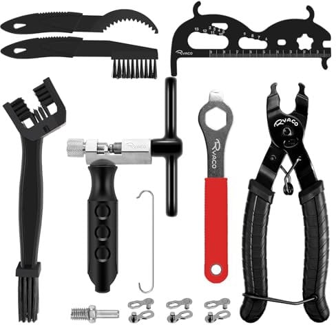 RYACO 12stk Kettennieter Fahrrad Set(2025)mit 3stk Fahrrad Reinigungsbürste, Kettenschloss Zange und Kettenzange,Schlüssel,Fahrradketten Nieten Fahrradkette Reparatur Set für 6-12 Fach Fahrradkette