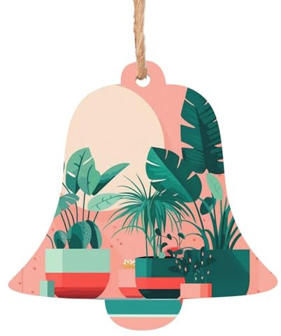 Bellissime piante verdi in vaso per albero di Natale, decorazioni a campana in legno, 6 pezzi, adatte per Natale, parete, porta, finestra, albero di Natale