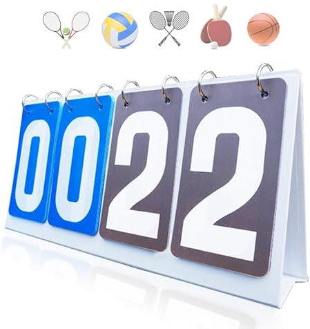 Honicemar Wasserdichte Falte Sportanzeigetafel Tragbare Flip 4-Stellige Anzeigetafel für Punktezähler Sportwettkämpfe Fußball Basketball Tennis Rugby Tischtennis Badminton und mehr, blau und grau
