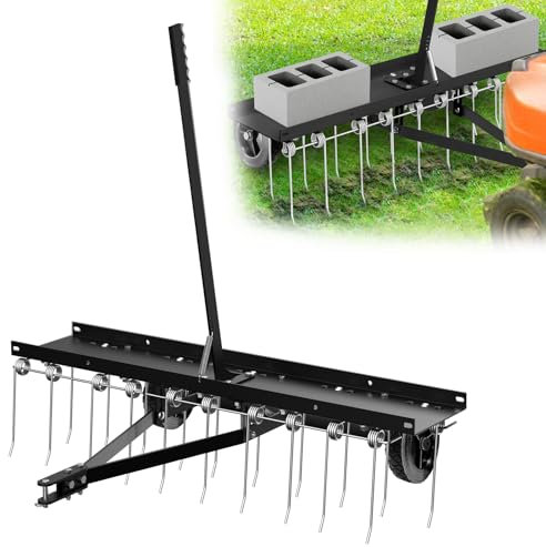 40 Tow Behind Dethatcher, Pull Behind Rake with 20 Rust-Proof Tines and Heavy Tires, Lawn Tractor Rake with Lift Handle, Tow Behind Rakes to Remove Thatch, Leaves from Large Lawn Area,Black