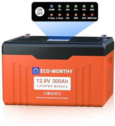 ECO-WORTHY 12V 314AH LiFePO4 Lithium Battery Bluetooth with SOC LEDs, Low Temp Protection, 4019WH, 200A BMS Up to 15000 Deep Cycle for Off-Grid, RV, Solar Power System, HomeBackup