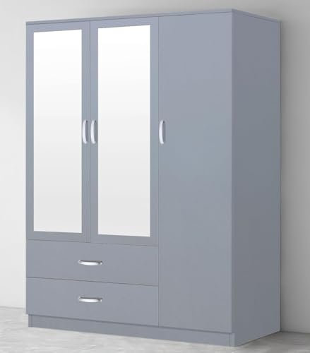 Grey High-Gloss 3/4 Door Wardrobe with Hanging Rail and Internal Shelves - Modern Sleek Freestanding Bedroom Furniture
