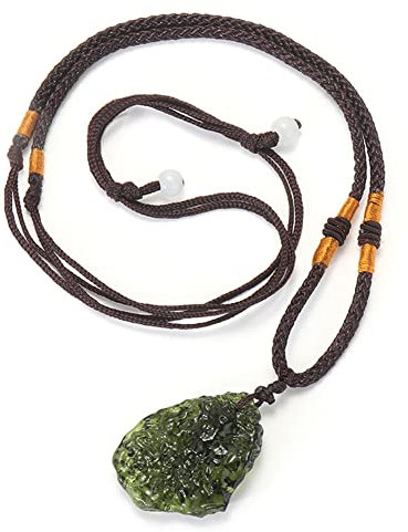 Muteitt Natürliche Moldavit-Halskette, Grüne Aerolithen, Kristallstein-anhänger, Meditation, Feng Shui, Meteorit-anhänger-Halskette