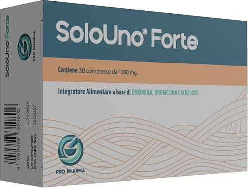 SoloUno® Forte Integratore con Bromelina forte 5000 GDU, Diosmina, Centella, Meliloto e Vite Rossa – Azione drenante e vasotonica per il microcircolo e la circolazione delle gambe Made in Italy 30 cpr