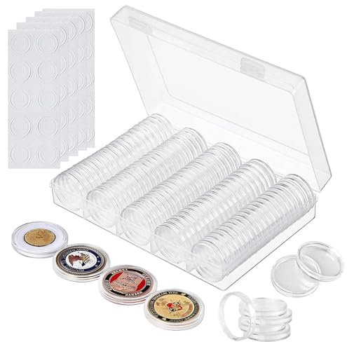 Münzkapseln, 100 Stück 30mm Münz Aufbewahrungbox, Klare Münze Kapseln mit Aufbewahrungsbox, Münzhalteretui Dichtung Münzhalter mit 5 Größen Weicher Schaumstoffringe Protect(17/20/ 25/27/ 30mm)