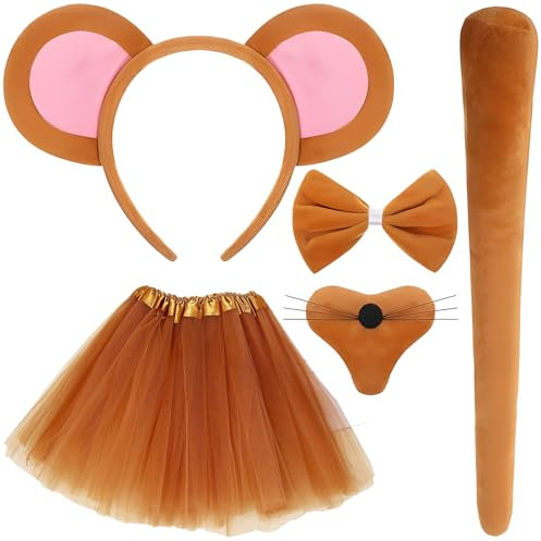 Highway Rat Costume Set Mouse Ears Nose Tail Bow Tie and Tutu Skirt Animal Dress Costume Kit Accessories, Book Character Costumes for Kids