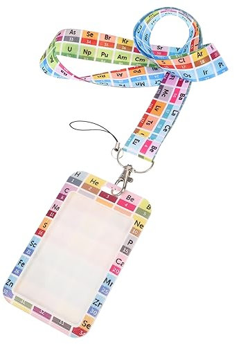 DIYEAH Ausweishülle Mit Chemischem Elementmuster Tragbarer Kartenhalter Ausweishalter Mit Umhängeband Transparentes Fenster Zum Scannen