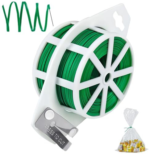 100m Pflanzendraht Bindedraht,Pflanzen Bindedrah Ummantelt Grün,Lumendraht Gartendraht Weich,Pflanzen Schnur Mit Eingebautem Cutter Für Die Gartenarbeit Kletterpflanzen,Weinreben,Sträucher Und Blumen