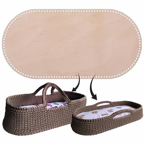 YourHobbyTools Base Oval de Madera para Cesta Moisés de Crochet, Fondo Oval para Crochet de Madera Natural, Agujeros de 10 mm, 70x40cm