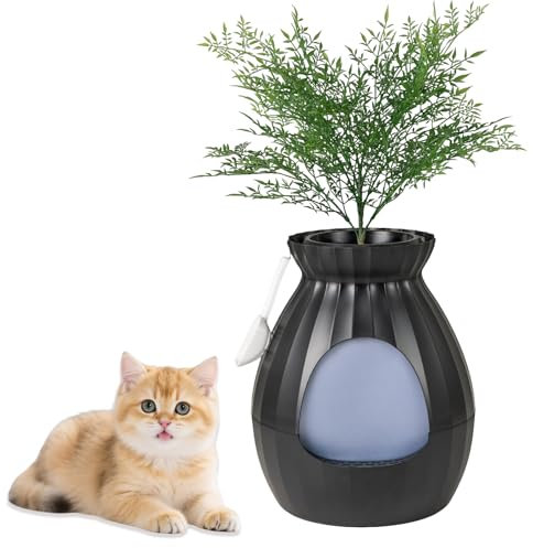 GYMAX Bac à Litière Chat avec Système Intelligent de Désodorisation, avec Pelle & Rideau, Maison de Toilette en Forme de Pot, 50x115cm (Noir)