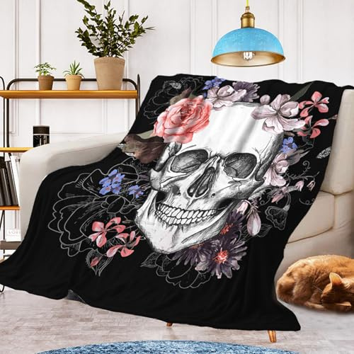 Decke Totenkopf Kuscheldecke,Warm und Flauschig Kinder Halloween Decken Flanelldecke,mikrofaser Couchdecke Raumdekoration(Totenkopf 1, 150x200cm)