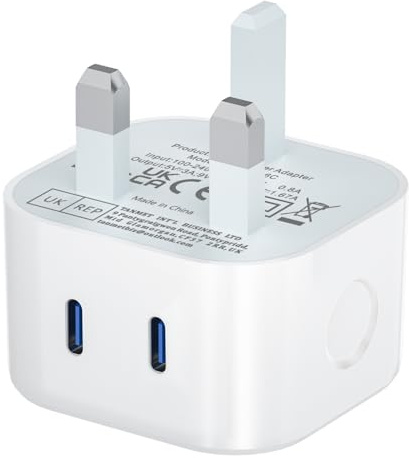 KURSEN USB C Plug Dual Port USBC Fast Charger Plug Type C Plug Compatible with iPhone 17/16/15/14/13/12/11Pro,ProMax,Plus,iPad,Watch, Fast Wall Power Adapter UK Charging Plug Type C Head