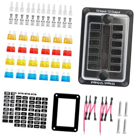 Alipis Output Fuse Box with Cover Heat-resistant Fuse Holder for Battery Terminal Distribution Includes Sticker Labels and Spare for Boats and Automotive Use