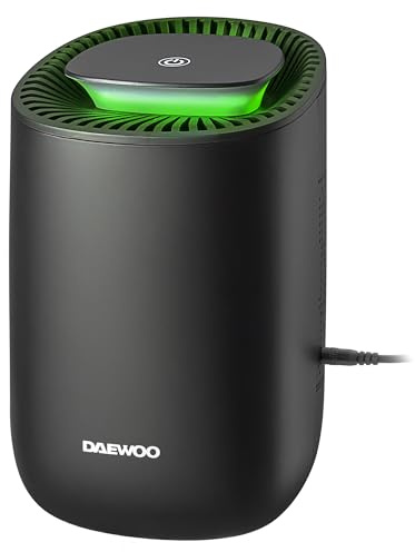 Daewoo 600ml Compact Dehumidifier – Quiet Low Energy Air Moisture Remover for Small Rooms, Wardrobes, Bathrooms & Bedrooms, Auto Shut-Off, Easy Clean Tank
