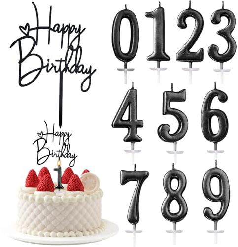 Schwarz Happy Birthday Tortendeko mit Geburtstagskerzen Zahlen 0-9