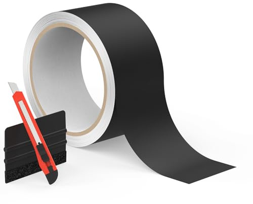 FAFALITHIC Pellicola Wrapping Auto Nero Lucido Vinile De-chrome Nero Adesivo Rilascio Aria Senza Bolle, Rimuovibile Senza Residui, Adatto per Finitura Cromata (Nero Opaca, 5 cm × 9 m)