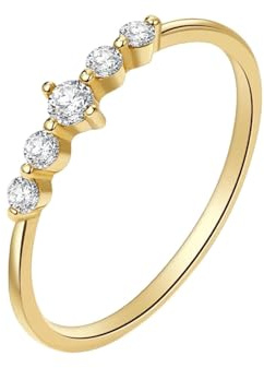 Beydodo Eheringe 585 Gold Damen Einzeln, Frauen Ring Schmal mit Diamant 0.05ct Verlobungsringe Trauringe Größe 52 (16.6)