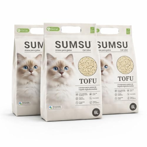 SUMSU Arena de Tofu para Gatos 18L(1x18L), Aglomerante Rápida, 99% Sin Polvo, Control de Olores, Biodegradable, Desechable WC Aroma Leche (Milk Scent)