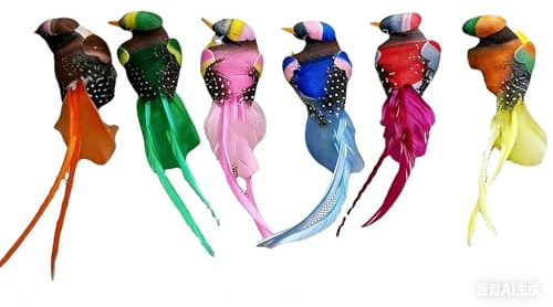 6 Stück Künstliche Vögel Deko - Colorful Artificial Birds Outdoor Dekovogel Mit Federn Vogels Deko Figuren KüNstliche De-ko Vö-Gel mit Clip Mini Federvögel für Garten Frühling Party Dekoration