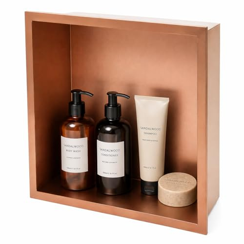 Galyon Cabine de douche encastrable Atlantic HOR001 Niche salle de bain en acier inoxydable 304 | carrée 33 x 33 cm profondeur 10 cm, étagère de rangement murale | 6 finitions premium (or rose brossé)