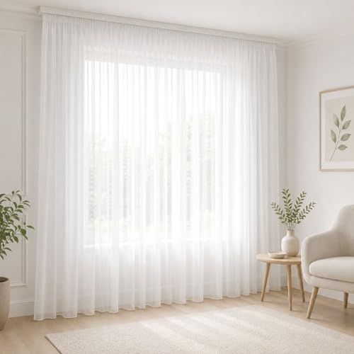 Gardinen by Justyna Voile Gardine Weiß mit Kräuselband Halbtransparent