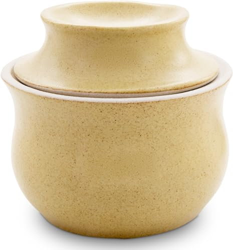 Original K&K Altertümliche Butterdose - beige (Sandfarben) - 250 g Butter aufbewahren ohne Kühlung