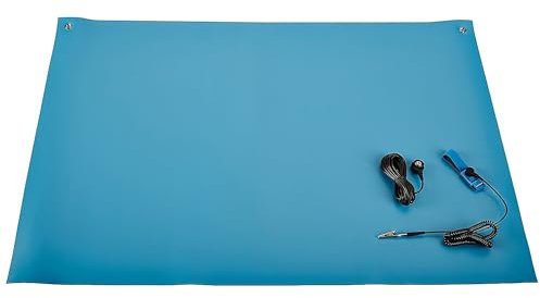 Bertech ESD Gummimatten-Set für hohe Temperaturen, mit Handschlaufe und Erdungsschnur, 61 x 122 cm (B x L x Dicke), Blau