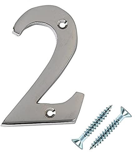 Merriway BH03001 Polished Chrome Screw-On House Flat Gate Post Numeral 50 mm (2 Inch) Number 2