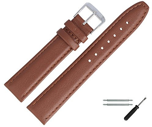 MARBURGER Uhrenarmband 18mm Leder Braun Silber Glatt Mit Naht - Montage Set 5191832000120
