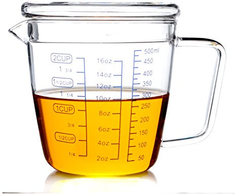 iLory Hitzebeständige Mess Glas Milch-Schale mit Deckel (0.5L, 1 L) (0,5L)
