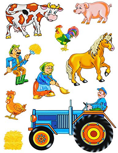 alles-meine.de GmbH 9 TLG. Set Fensterbilder - Bauernhof - Tiere & Traktor - Sticker Fenstersticker Aufkleber - statisch haftend/selbstklebend + wiederverwendbar - Fenste..