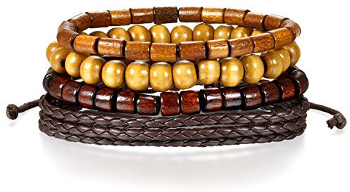 JewelryWe Herren Leder Armband Wickelarmband: Retro Lederarmband Kugel Perlen Leder Seil Geflochten Armreif Perlenarmband Wickel Surfer Surferarmband Braun