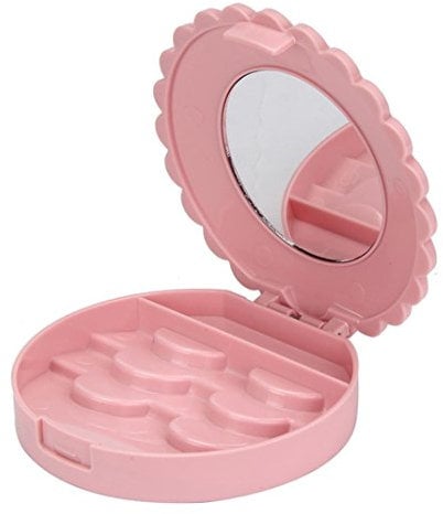 Gemini_mall® Cute Bow False Eyelash Storage Box Makeup Cosmetic Mirror Case Organizer (Pink Box)