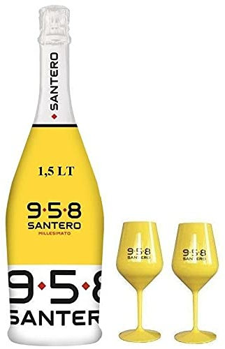 Santero 958 Extra Dry Millesimato Magnum 1,5 Litri Con 2 Bicchieri Gialli Fluo