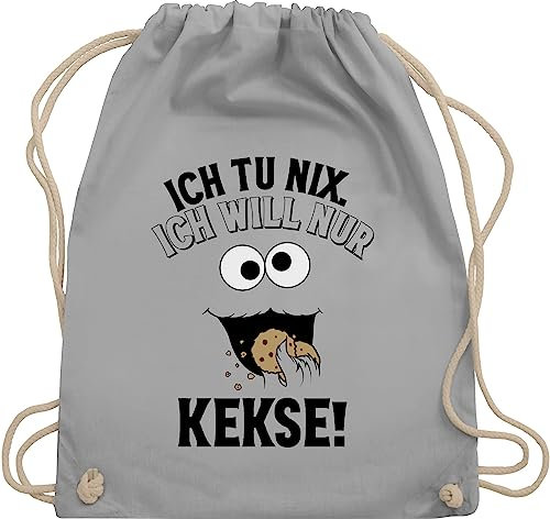 Turnbeutel Rucksack - Karneval & Fasching - Taschen - Ich tu nix Ich will nur Kekse I Krümelmonster I Keksmonster - Unisize - Hellgrau - kinderturnbeutel jungen karnevalsbeutel faschings keks