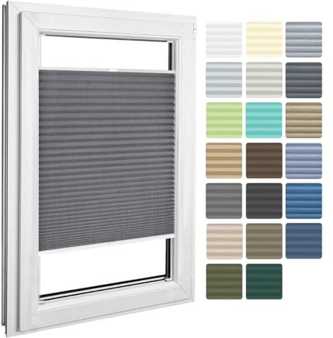 Home-Vision® Plissee zum Anschrauben in der Glasleiste Innenrahmen Kollektion „Melange” Leinenoptik Blickdicht Plissee Jalousie mit Halterungen zum Bohren, Sonnenschutzrollo (Graphit, B60cm x H200cm)